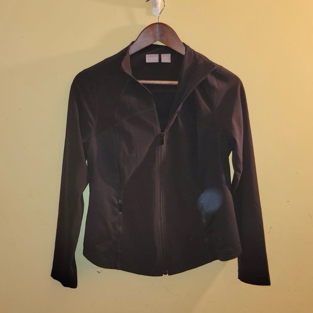 Chico’s Zip Up Jacket Size 00 XS Black Long Sleeve Light Activewear Athleisure